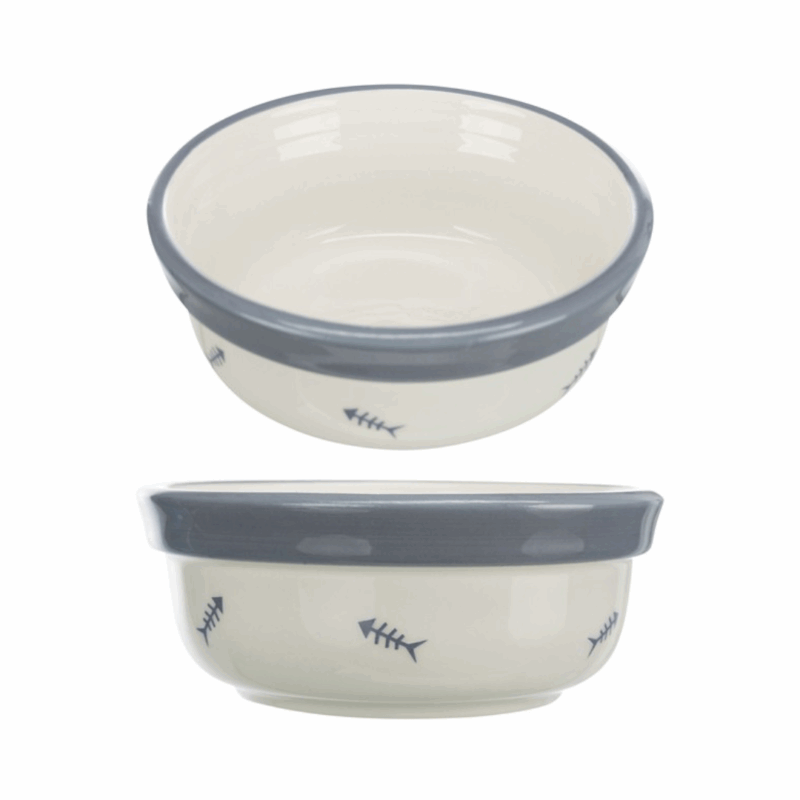 COMEDERO CERAMICA GRIS Y BLANCO GATO 0,3 LT
