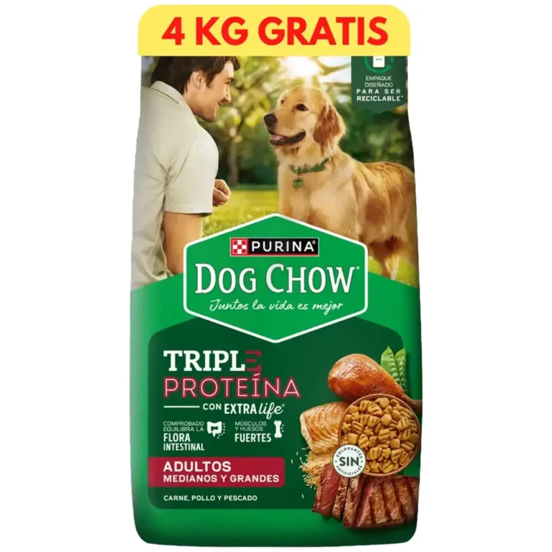 DOG CHOW ADULTO PEQUEÑO TRIPLE PROTEINAS 20 kg+4 kg gratis