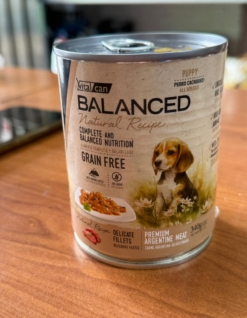 LATA BALANCED NATURAL RECIPE PERRO CACHORRO CARNE ARGENTINA X 340 GS
