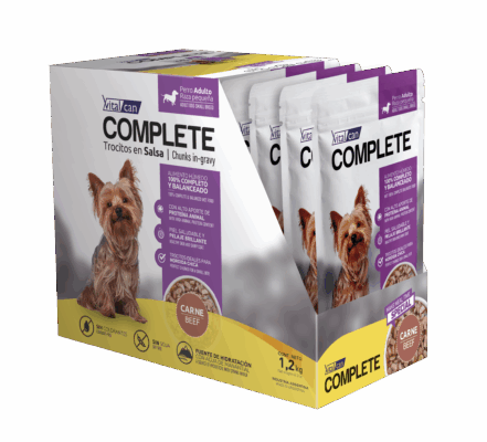POUCH COMPLETE PERRO ADULTO PEQUEÑO CARNE CAJA x 12 UN