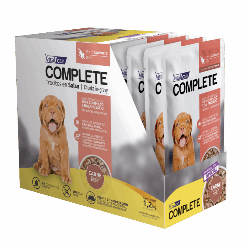 POUCH COMPLETE PERRO CACHORRO CARNE CAJA x 12 UN