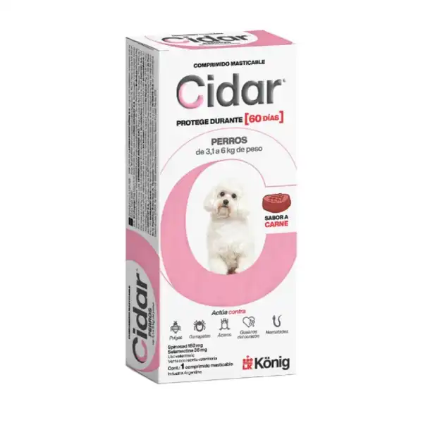 CIDAR GATO 3,1 A 6 KG COMPRIMIDOS ANTIPULGAS PALATABLES 60 DIAS DURACION