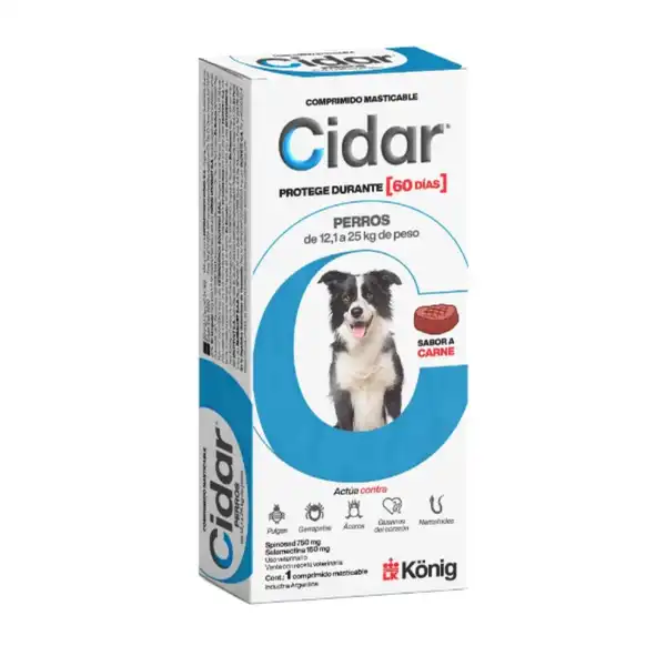 CIDAR GATO 12,1 A 25 KG COMPRIMIDOS ANTIPULGAS PALATABLES 60 DIAS DURACION