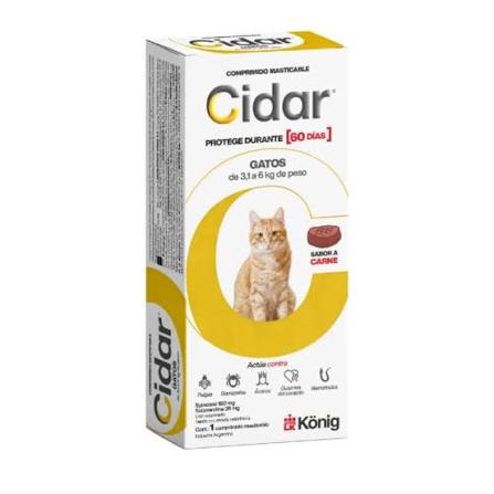 CIDAR GATO 3,1 A 6 KG COMPRIMIDOS ANTIPULGAS PALATABLES 60 DIAS DURACION