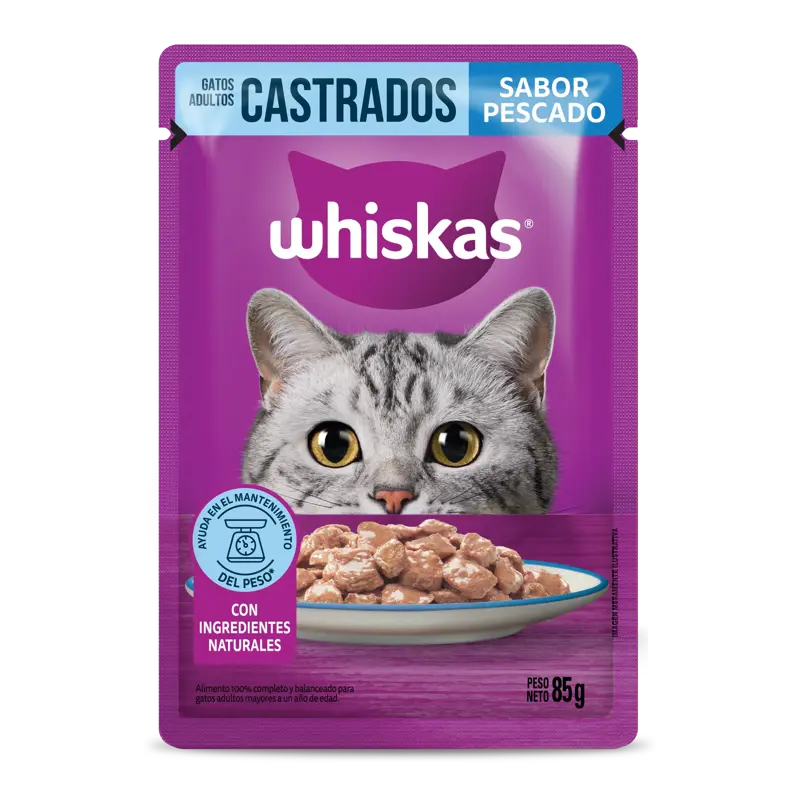 POUCH WHISKAS CASTRADO PESCADO X 85 GS ( UNIDAD)